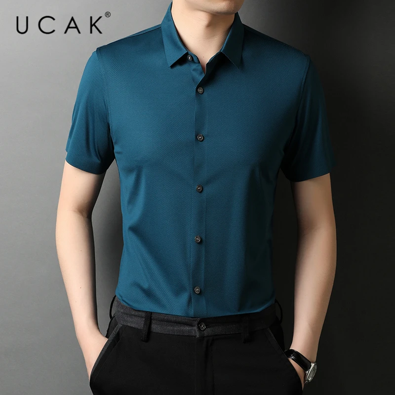 

UCAK Brand Turn-dwon Collar Shirt Clothing Streetwear Tops New Summer Arrival Short Sleeve Solid Color Shirts Men Clothes U6209