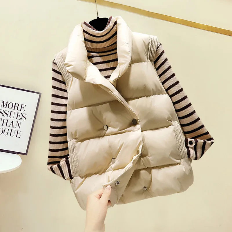 Plus Size Cotton Coat Outwear Winter Vest Thicken Keep Warm Turn-down Collar Solid Cold Season Women's Clothing | Женская одежда