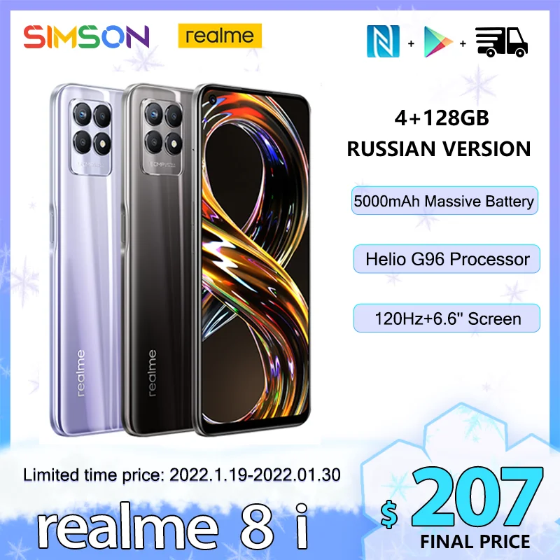 

Новый смартфон глобальная версия realme 8i 4 Гб 128 ГБ MediaTek Helio G96 Android сотовый телефон 5000 мАч 18 Вт Быстрая зарядка