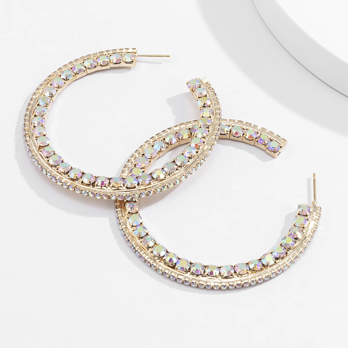 

KunJoe Steampunk Shiny Iced Out Rhinestone Crystal Hoop Earrings Luxury Bling Big CIrcle Loop Earrings For Women Jewelry Gifts