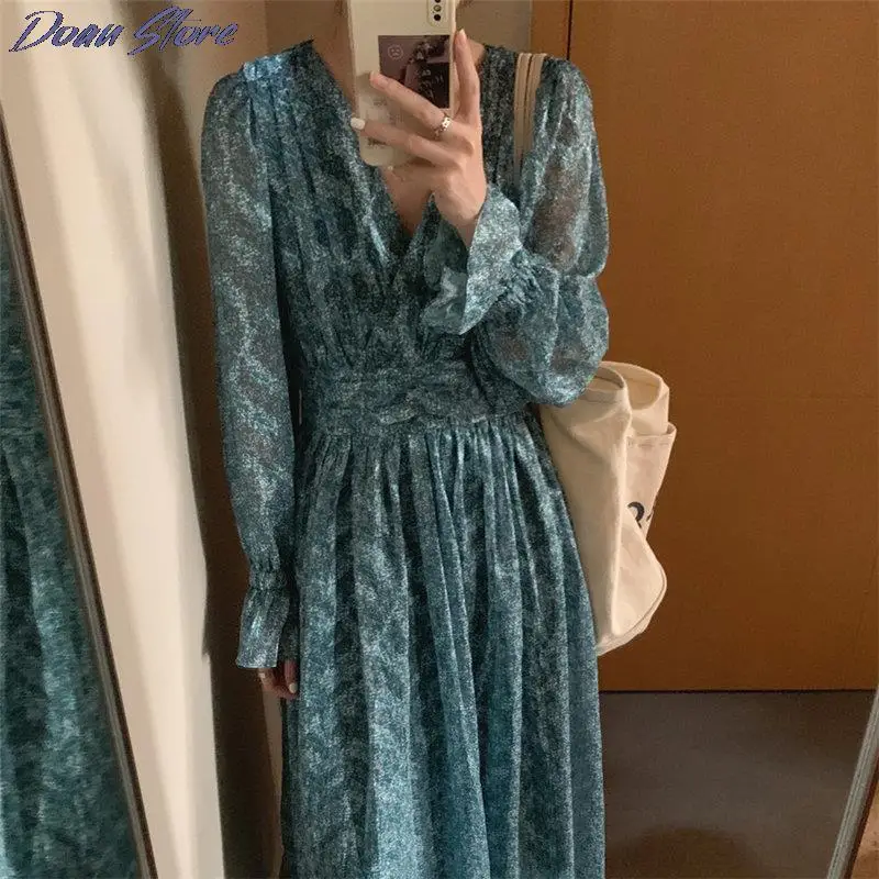 2021 Blue Sexy Prom Casual V-Neck Floral Print Women's Dress Vestidos French Sweet High Waist Streetwear Midi Dresses
2021 Blue Sexy Prom Casual V-Neck Floral Print Women's Dress Vestidos French Sweet High Waist Streetwear Midi Dresses