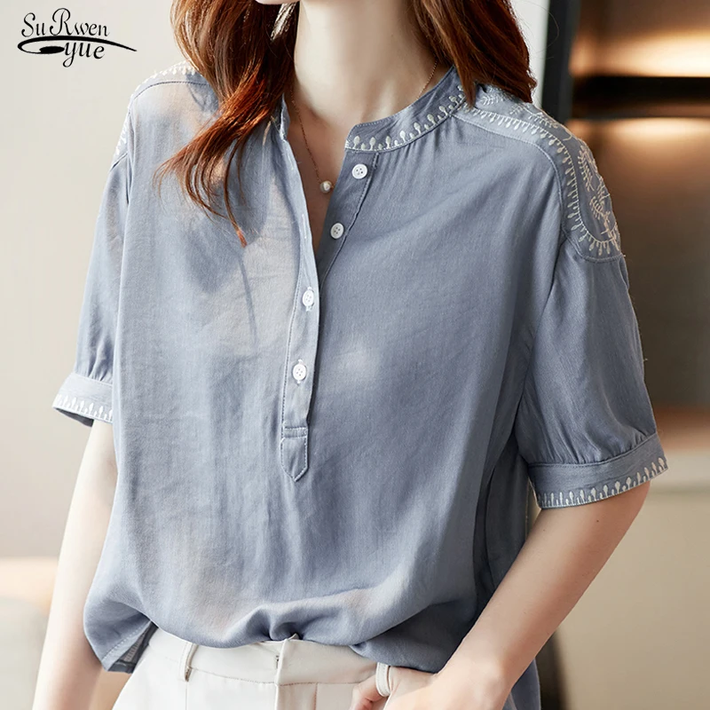 2021 Summer Cotton Short Sleeve Women Shirts Casual Vintage Solid Women Blouse and Tops Loose Loose Female Clothing 14450
2021 Summer Cotton Short Sleeve Women Shirts Casual Vintage Solid Women Blouse and Tops Loose Loose Female Clothing 14450