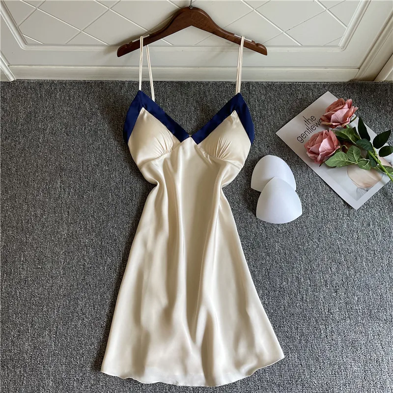 Nightgown Faux Silk Nightwear Women Sexy Sleep Dress Spaghetti Strap Nightdress Patchwork Sleepwear Soft Intimate Lingerie
Nightgown Faux Silk Nightwear Women Sexy Sleep Dress Spaghetti Strap Nightdress Patchwork Sleepwear Soft Intimate Lingerie