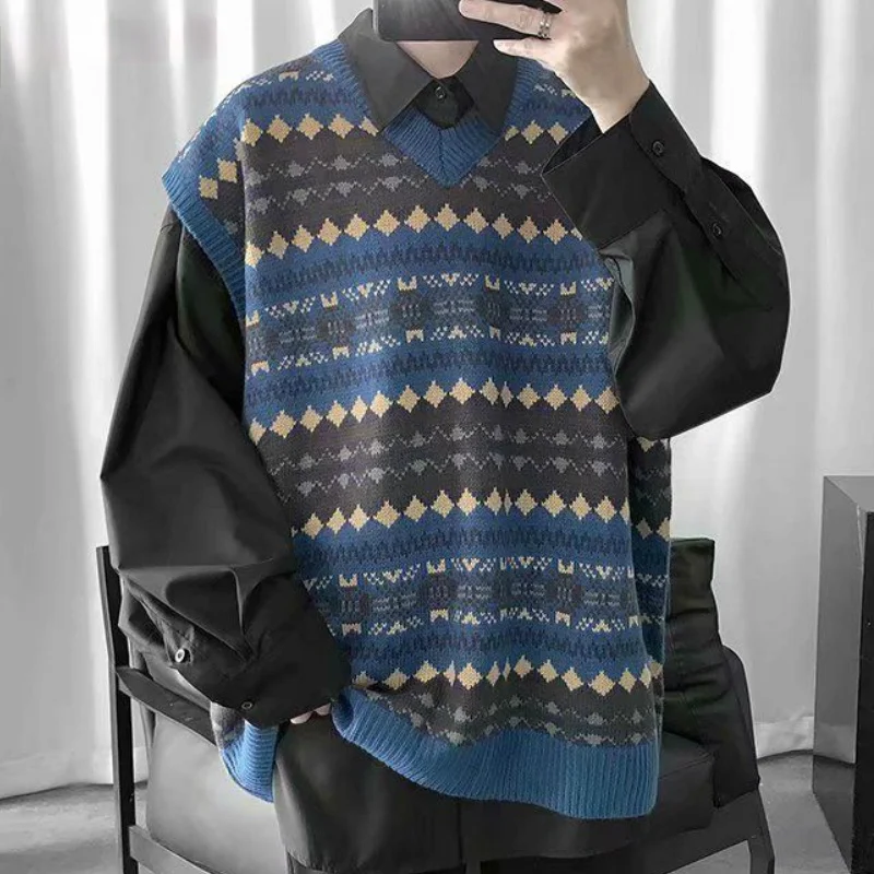 Sweater Vets Men Printed V-neck Leisure Preppy Style Loose Chic Sleeveless Tops Mens Waistcoat BF All-match Ins Outwear Teens
Sweater Vets Men Printed V-neck Leisure Preppy Style Loose Chic Sleeveless Tops Mens Waistcoat BF All-match Ins Outwear Teens
