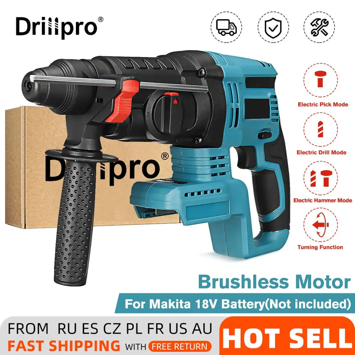 Drillpro 18 В аккумуляторная бесщеточная вращающаяся перфораторная дрель, электрическая Ударная дрель для Makita 18 в аккумулятор
Drillpro 18 В аккумуляторная бесщеточная вращающаяся перфораторная дрель, электрическая Ударная дрель для Makita 18 в аккумулятор
