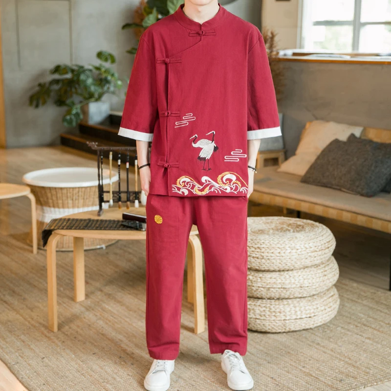 Men Sets Cotton Solid Color Streetwear Mandartin Collar Half Sleeve Crane Shirt & Pants Two Pieces Set 2021 Men Casual Suits 5XL
Men Sets Cotton Solid Color Streetwear Mandartin Collar Half Sleeve Crane Shirt & Pants Two Pieces Set 2021 Men Casual Suits 5XL