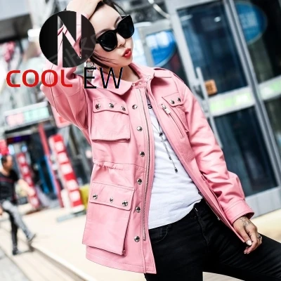 Womens Autumn Genuine Leather Jacket Luxury Streetwear Slim Sheepskin Short Coat Fashion Pink Blue Zipper Rivets Biker Jacket
Womens Autumn Genuine Leather Jacket Luxury Streetwear Slim Sheepskin Short Coat Fashion Pink Blue Zipper Rivets Biker Jacket