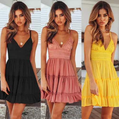 2021 New Women Summer Black Backless Layers Sweet Boho Short Mini Dress V Neck High Waist Evening Party Beach Dresses Sundress
2021 New Women Summer Black Backless Layers Sweet Boho Short Mini Dress V Neck High Waist Evening Party Beach Dresses Sundress