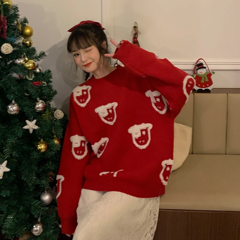 Christmas New Year Sweater Women Round Neck Long Sleeve Cow Pattern Red Loose Warm Pullover Knitwear Female Pull Femme
Christmas New Year Sweater Women Round Neck Long Sleeve Cow Pattern Red Loose Warm Pullover Knitwear Female Pull Femme