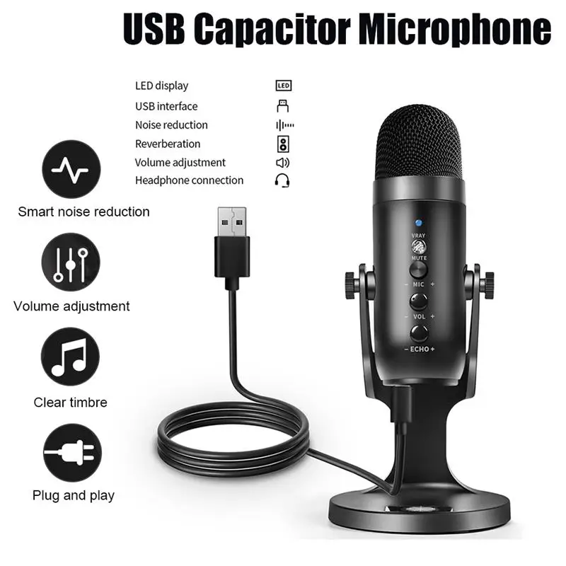 Конденсаторный USB-микрофон, микрофон с шумоподавлением и чистым звуком для игр, прямых трансляций, записи музыки
Конденсаторный USB-микрофон, микрофон с шумоподавлением и чистым звуком для игр, прямых трансляций, записи музыки