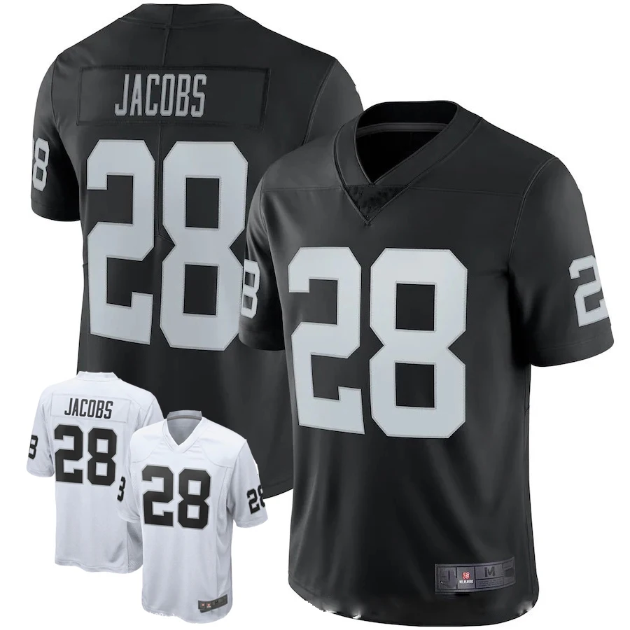 

Embroidery American Football Jersey 28# Josh Jacobs Fans Wear Men Women Kid Youth Las Vegas Raiders Rugby Black Rugby Shirt