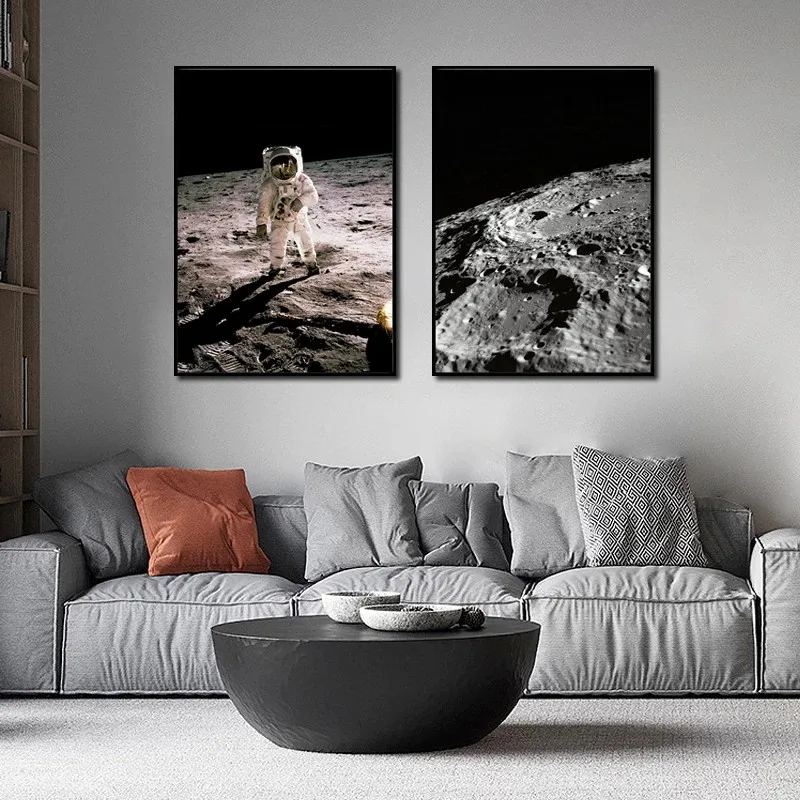 Картина на холсте с изображением космоса Луны планеты фэнтези плакат космонавта