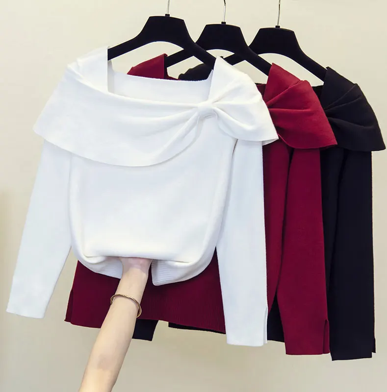 Large size bow square neck knit top women's sweater fat sister age reducing bottom shirt
Large size bow square neck knit top women's sweater fat sister age reducing bottom shirt