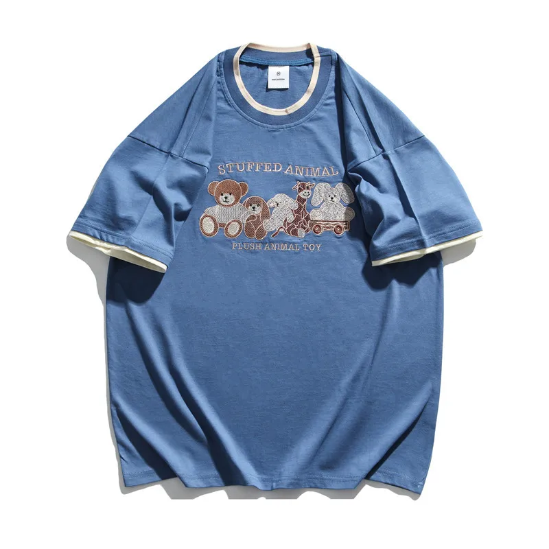 Summer color matching short-sleeved t-shirt cartoon embroidery bear male casual H1034
Summer color matching short-sleeved t-shirt cartoon embroidery bear male casual H1034