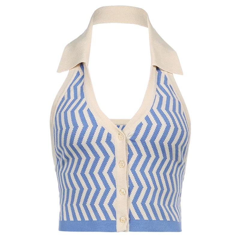 Summer Striped Print Y2k Tops Halter Vest For Women Sexy Backless Slim Crop Tops Outfits Female Tank Casual Tops Streetwear
Summer Striped Print Y2k Tops Halter Vest For Women Sexy Backless Slim Crop Tops Outfits Female Tank Casual Tops Streetwear
