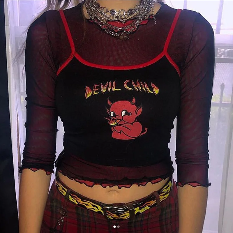 Summer Backless Slim Camisole Top Fashion Women Streetwear Tops Ladies Sexy Demon Print Spaghetti straps Patchwork Crop Top
Summer Backless Slim Camisole Top Fashion Women Streetwear Tops Ladies Sexy Demon Print Spaghetti straps Patchwork Crop Top