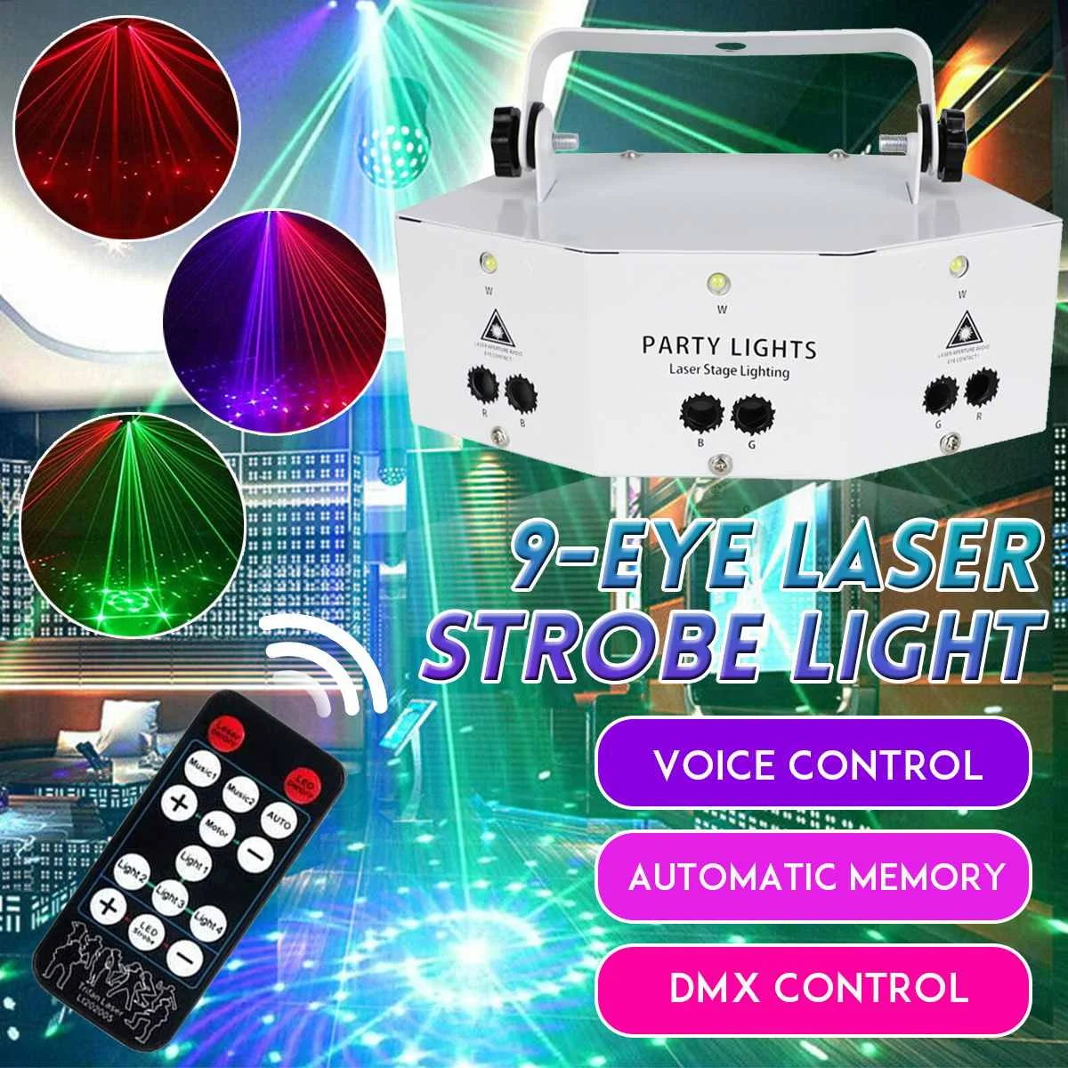9 Eyes LED Disco Laser Light DMX Mini RGB Stage Lighting Effect for DJ Club Bar Decoration Party Lights Projector Lamp
9 Eyes LED Disco Laser Light DMX Mini RGB Stage Lighting Effect for DJ Club Bar Decoration Party Lights Projector Lamp