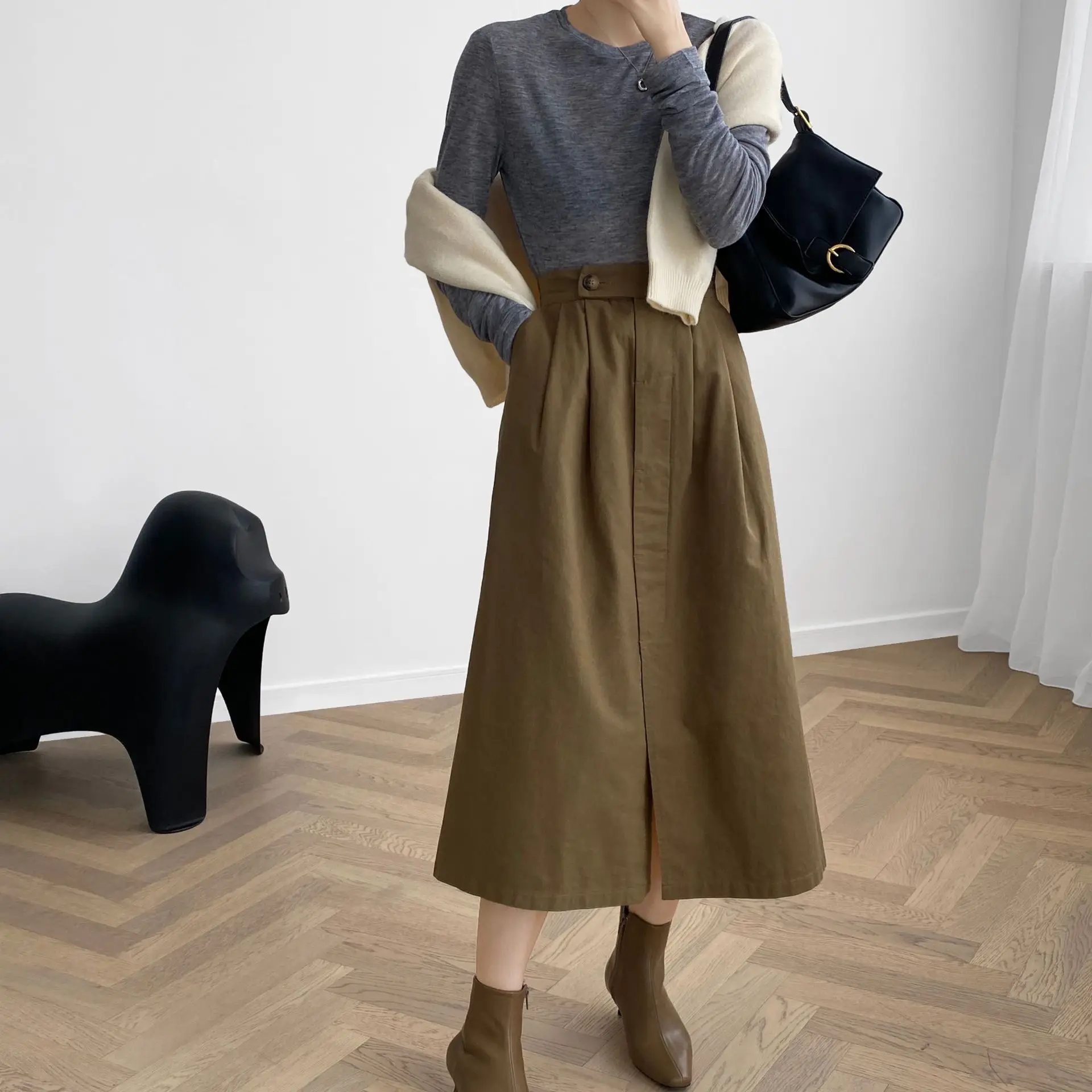 Korean High Waist A Line Skirts Womens 2020 Autumn Winter Solid Elastic Waist Pocket Slim Fit Ins Cargo Skirt Khaki Black
Korean High Waist A Line Skirts Womens 2020 Autumn Winter Solid Elastic Waist Pocket Slim Fit Ins Cargo Skirt Khaki Black