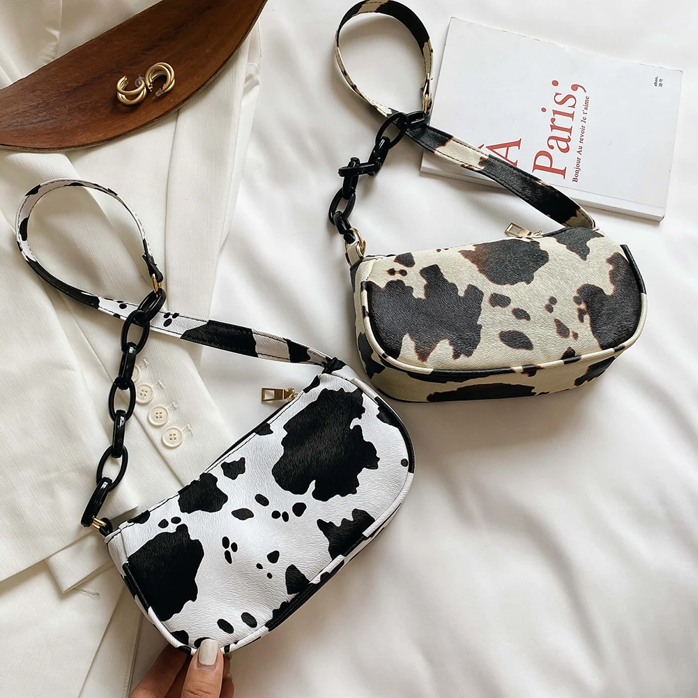 Fashion Cow Pattern Handbag PU Leather Women Acrylic Chain Underarm Shoulder Bags Female Casual Street Travel Totes
Fashion Cow Pattern Handbag PU Leather Women Acrylic Chain Underarm Shoulder Bags Female Casual Street Travel Totes