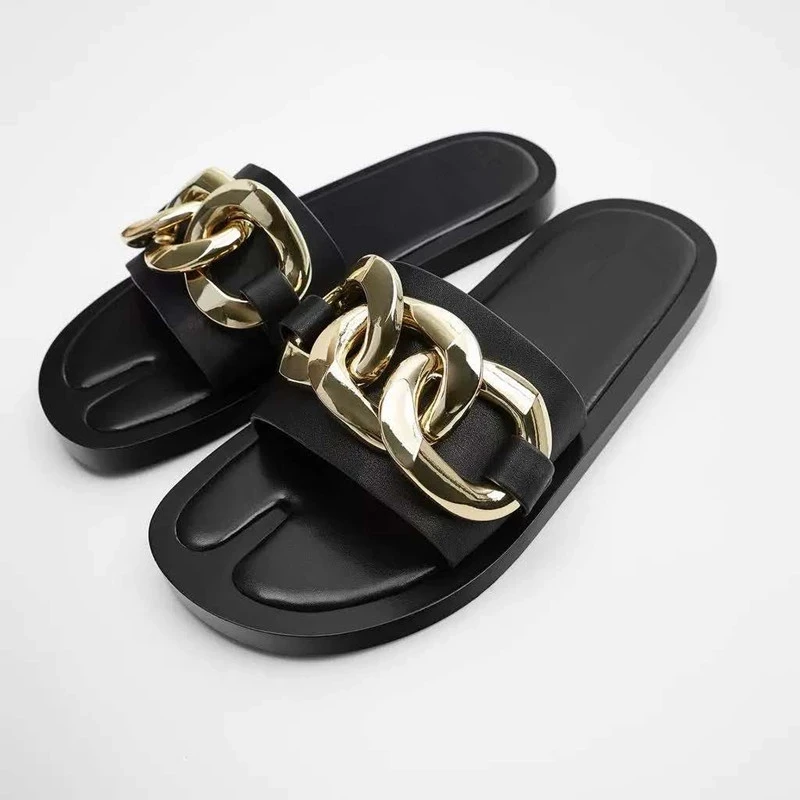 New Ladies slippers and sandals Black Metal Chain Decorated Sandals RA Split Toe Women slides SAME Design ZAR
New Ladies slippers and sandals Black Metal Chain Decorated Sandals RA Split Toe Women slides SAME Design ZAR