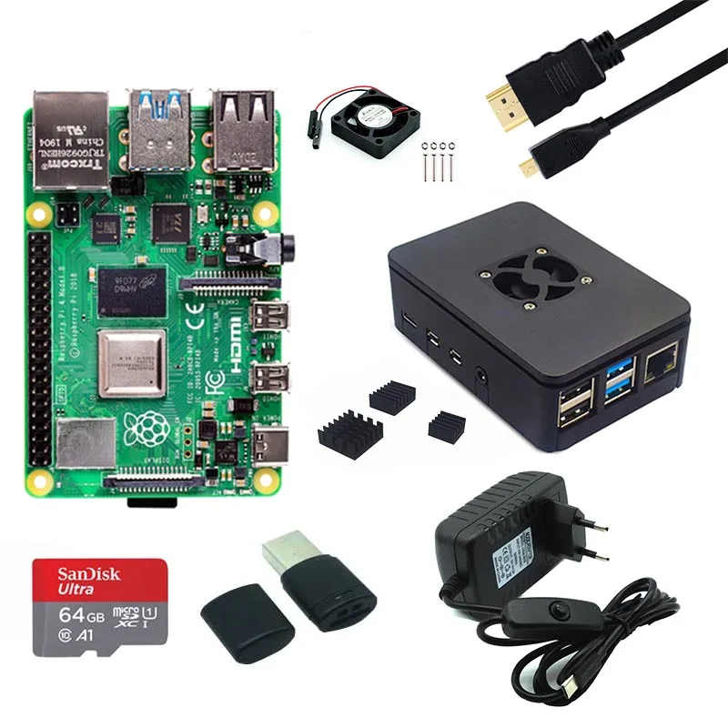 Оригинальный Raspberry Pi 4 2 ГБ Гб ОЗУ чехол из АБС пластика адаптер питания