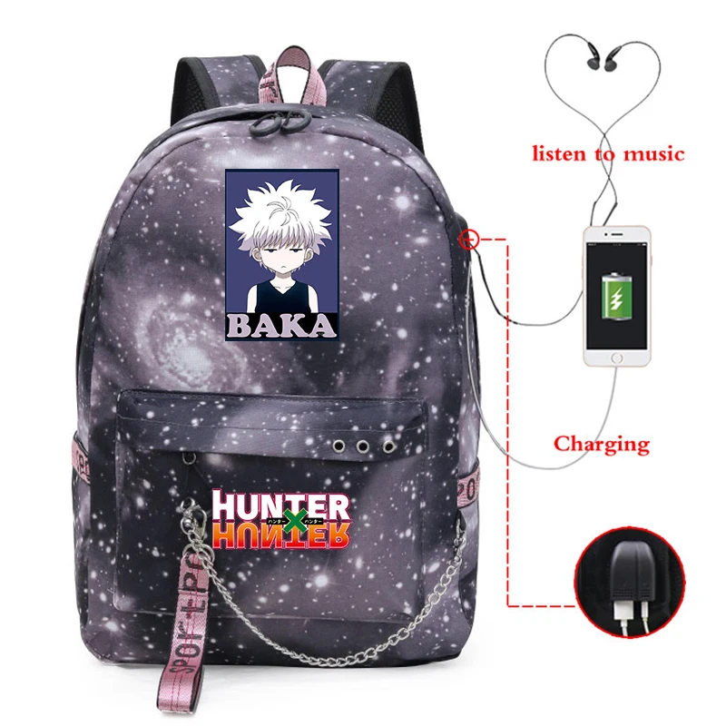 Рюкзак для ноутбука Hunter X Killua Baka школьные сумки с USB-разъемом женские дорожные
