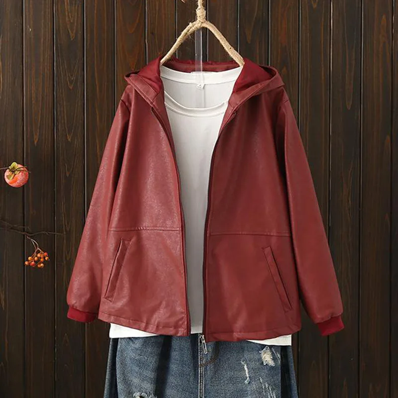 Женская кожаная куртка с капюшоном, повседневная куртка большого размера с длинным рукавом, верхняя одежда, осень 2021
Женская кожаная куртка с капюшоном, повседневная куртка большого размера с длинным рукавом, верхняя одежда, осень 2021