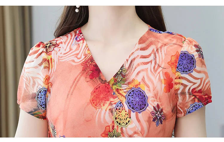 Chiffon floral dress female summer 2020 new Korean version of large size temperament big pendulum slim waist dress 
Chiffon floral dress female summer 2020 new Korean version of large size temperament big pendulum slim waist dress