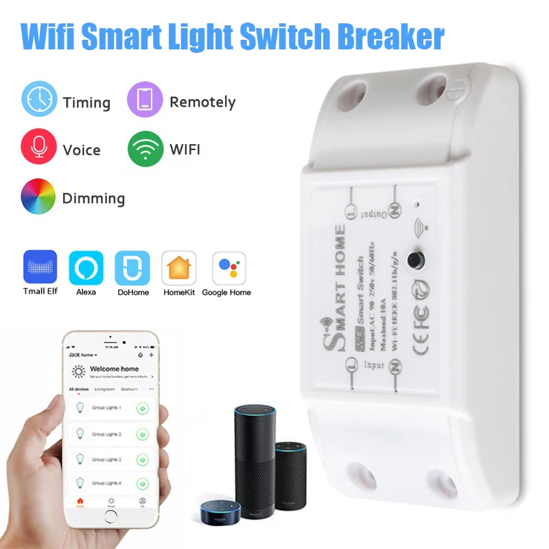Dohome 90-250V Wifi Smart Light Switch Moudle 10A Universal Breaker Timer Voice Control Work With HomeKit Alexa Google Assistant
Dohome 90-250V Wifi Smart Light Switch Moudle 10A Universal Breaker Timer Voice Control Work With HomeKit Alexa Google Assistant