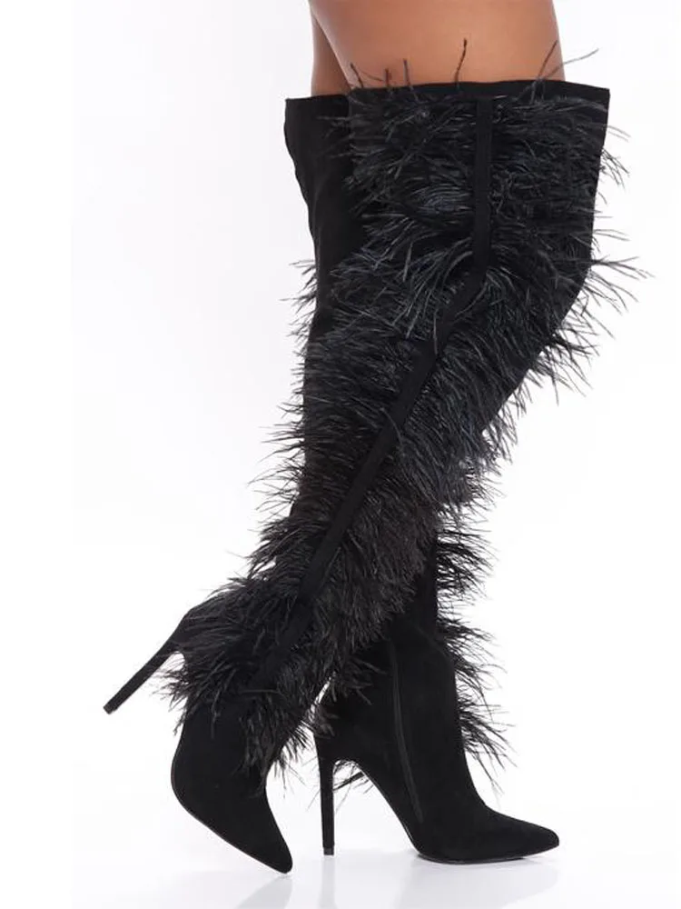 2021 Women Over The Knee Boots Thigh High Heel Sexy feather Boots Lady Spring Fashion Pointed Toe Long Gladiator Boots Women
2021 Women Over The Knee Boots Thigh High Heel Sexy feather Boots Lady Spring Fashion Pointed Toe Long Gladiator Boots Women