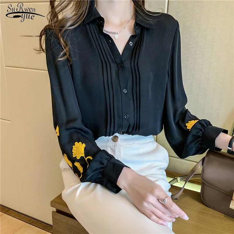 2021 New Embroidery Floral Women Blouse and Tops Office Lady Turn Down Collar Shirts Women Black Chiffon Female Clothing 12863
2021 New Embroidery Floral Women Blouse and Tops Office Lady Turn Down Collar Shirts Women Black Chiffon Female Clothing 12863