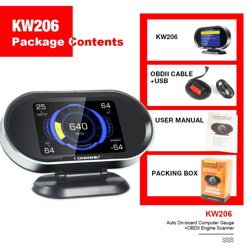KONNWEI KW206 OBD2 бортовой компьютер Автомобильный цифровой компьютер Дисплей Расход топлива воды датчик температуры Спидометр HUD
KONNWEI KW206 OBD2 бортовой компьютер Автомобильный цифровой компьютер Дисплей Расход топлива воды датчик температуры Спидометр HUD
