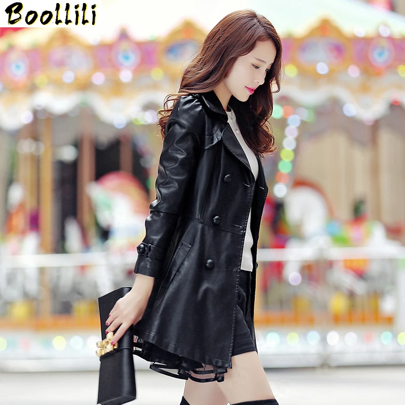 Кожаные куртки 6XL модные черные кружевные юбки пальто средней длины тонкая