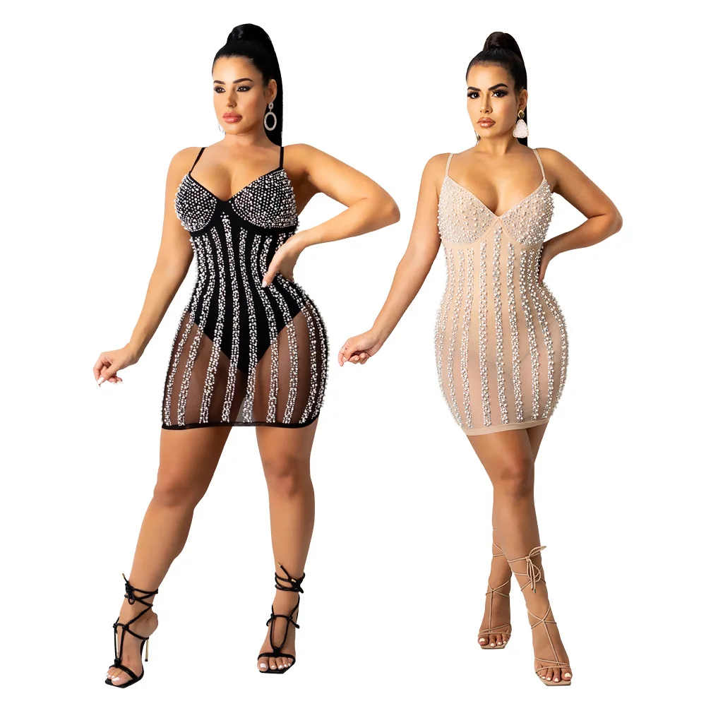 Spaghetti Strap Mesh Sheer Milk Silk Pearls Patchwork Mini Dress Woman Sleeveless Stretchy Bodycon Dresses Night Party Vestidos
Spaghetti Strap Mesh Sheer Milk Silk Pearls Patchwork Mini Dress Woman Sleeveless Stretchy Bodycon Dresses Night Party Vestidos