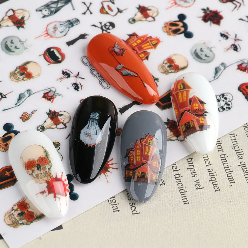 New Nail Art Halloween Sticker Adhesive Color Pumpkin Zombie Skull Series with Golden Maple Leaf Nail Art Stickers Nail Art 
New Nail Art Halloween Sticker Adhesive Color Pumpkin Zombie Skull Series with Golden Maple Leaf Nail Art Stickers Nail Art