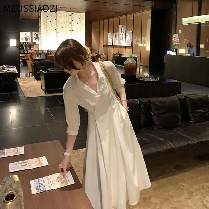 Vintage Solid Shirt Dress Korean Turn Down Collar Work Maxi Dresses for Women White Loose Casual Long Woman Dress Autumn 2021
Vintage Solid Shirt Dress Korean Turn Down Collar Work Maxi Dresses for Women White Loose Casual Long Woman Dress Autumn 2021