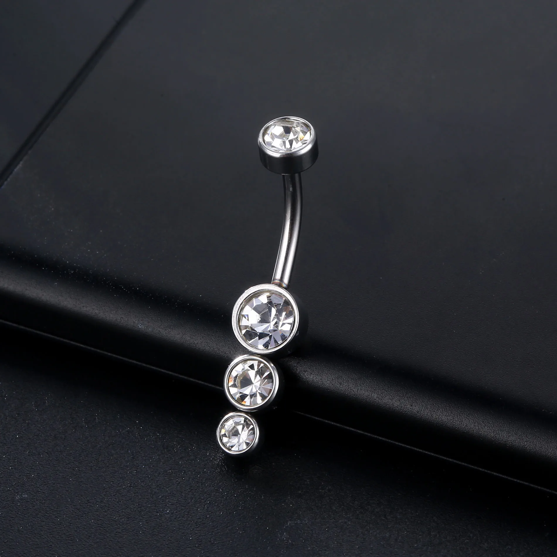

4 Crystal CZs Belly Button Rings 316L Surgical Steel Navel Rings Belly Piercing Nombril Ombligo Women Men 1.6*10mm Body Jewelry
