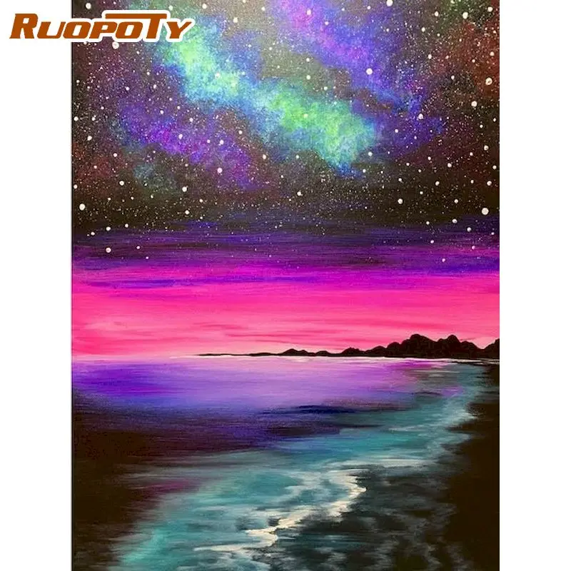 

RUOPOTY DIY Painting By Number Colorful aurora Hand Painted Paintings Art Drawing On Canvas Gift Pictures By Numbers Landscape K