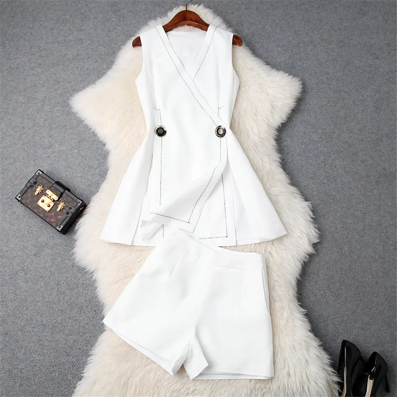 Women 2020 Spring Summer Designers Simple Black White Vest Top+Shorts Suit Set Twinset Elegant Office Lady 2Piece Clothing Set
Women 2020 Spring Summer Designers Simple Black White Vest Top+Shorts Suit Set Twinset Elegant Office Lady 2Piece Clothing Set