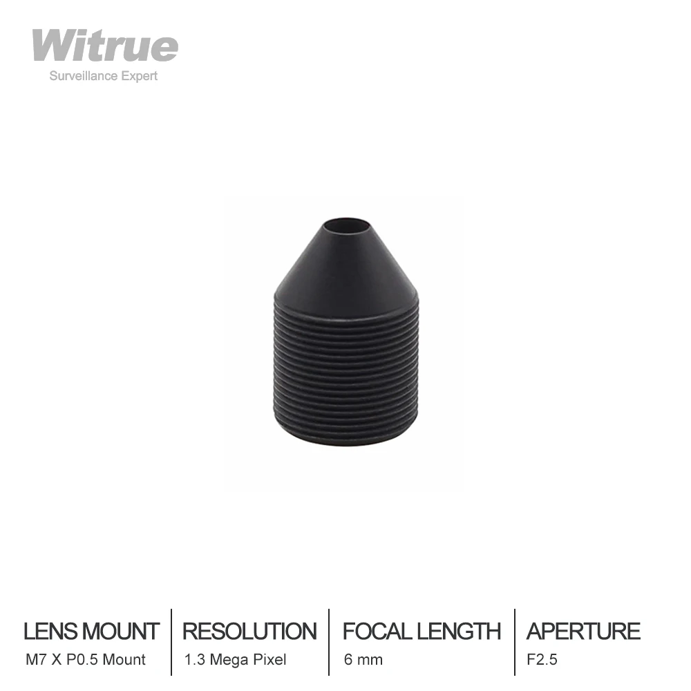 

Witrue Pinhole Lens 6MM M7 X P0.35 Mount 1.3 Megapixel 1/2.7" Formate F2.5 Aperture for Mini Camera CCTV Security Cameras