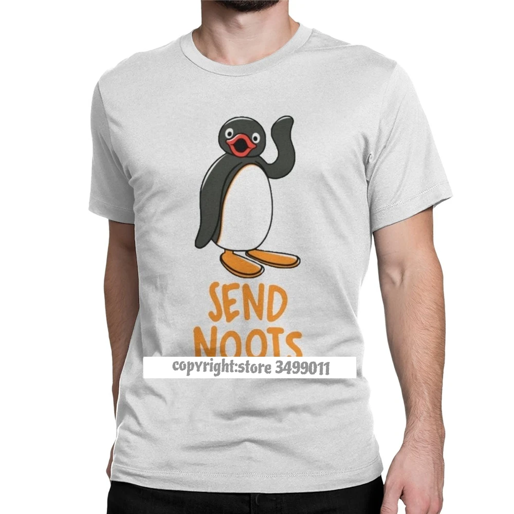 Отправить Noots Pingu футболки Для мужчин Хлопковые с изображением пингвина серии мем