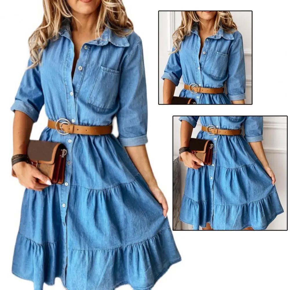Denim Dress Three Quarter Sleeve Turn-down Collar Buttons Ruffle Denim Dress Work Retro Women Dresses 2021 Denim Dress Summer
Denim Dress Three Quarter Sleeve Turn-down Collar Buttons Ruffle Denim Dress Work Retro Women Dresses 2021 Denim Dress Summer