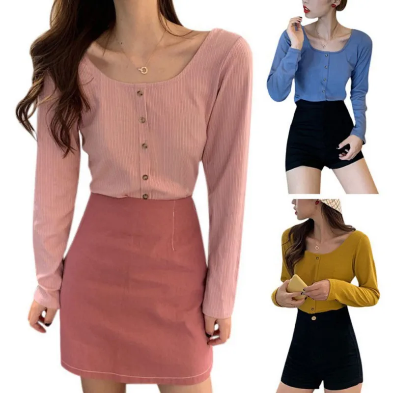 Women Clothes 2020 Ladies Autumn Winter Solid Color Slim Long Sleeved Square Collar Slim Casual Sweater One Size 
Women Clothes 2020 Ladies Autumn Winter Solid Color Slim Long Sleeved Square Collar Slim Casual Sweater One Size