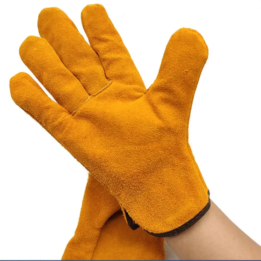 

Top Grain Leather Fleece Lining Seamless Forefinger Welder's Gloves Wear Non-slip Heat Insulation Labor Protect Welding Mittens