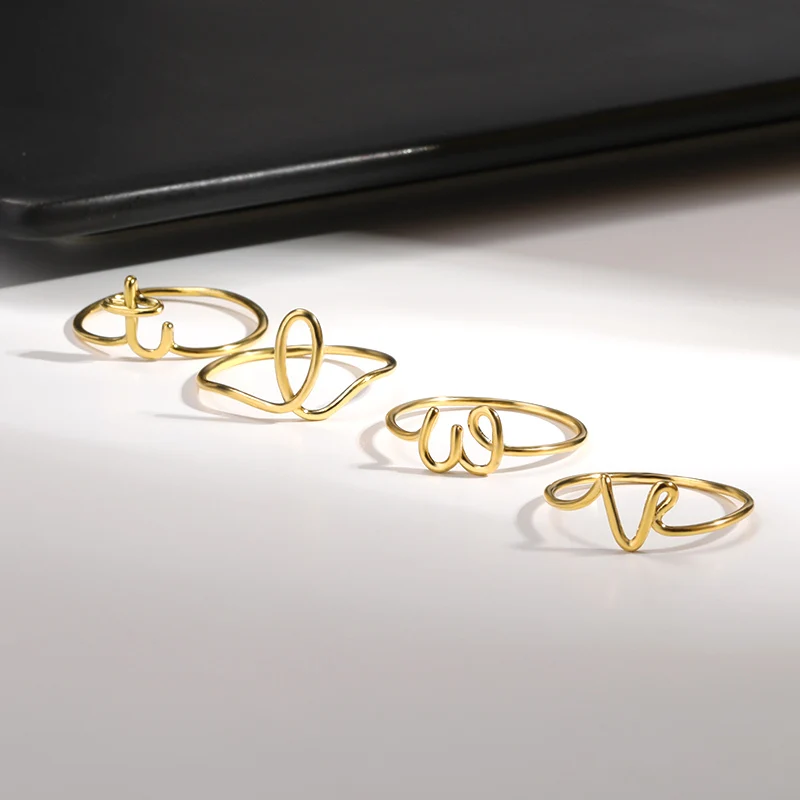 Simple Handwriting Initial Letter Rings For Women Stackable Name Ring Wedding Couple Jewelry Wholesale Christmas Gift Sister | Украшения и