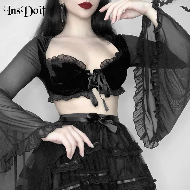 InsDoit Mall Gothic Lace Up Sexy Corset T Shirt Y2K Velvet Ruffle Aesthetic Black Flare Sleeve Tops Mesh Punk Harajuku Crop Tops
InsDoit Mall Gothic Lace Up Sexy Corset T Shirt Y2K Velvet Ruffle Aesthetic Black Flare Sleeve Tops Mesh Punk Harajuku Crop Tops