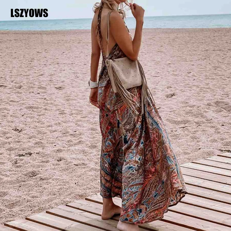 Women Print Boho Long Dress Halter Bandage Sexy Backless Maxi Dress Summer Beachwear Ladies Vintage Casual Loose Holiday Dresses
Women Print Boho Long Dress Halter Bandage Sexy Backless Maxi Dress Summer Beachwear Ladies Vintage Casual Loose Holiday Dresses