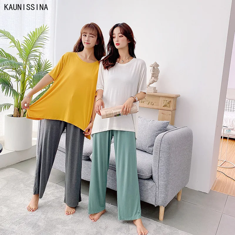 Women Summer Sleepwear Pajamas Set Modal O-Neck Short Sleeve Top Long Pants Autumn Cozy Modal Pajama Loungewear Suit Plus Size
Women Summer Sleepwear Pajamas Set Modal O-Neck Short Sleeve Top Long Pants Autumn Cozy Modal Pajama Loungewear Suit Plus Size