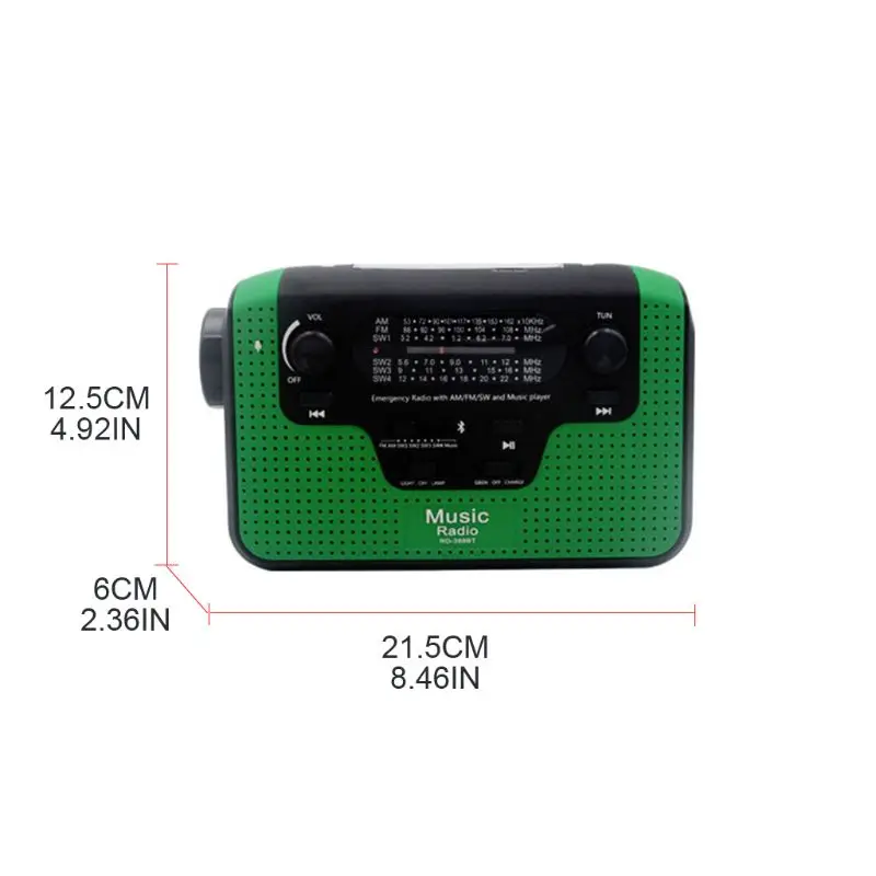 Portable Hand Crank Radio Card Bluetooth-compatible Speaker Emergency Phone Charger Solar Self Powered LED Flashlight
Portable Hand Crank Radio Card Bluetooth-compatible Speaker Emergency Phone Charger Solar Self Powered LED Flashlight