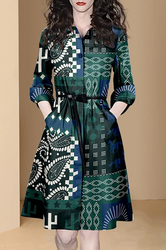 Fashion Spring Dress for Women 2021 New Printed Single-breasted Shirt Dress High Waist Slimming Elegant A- Line Women Dress 
Fashion Spring Dress for Women 2021 New Printed Single-breasted Shirt Dress High Waist Slimming Elegant A- Line Women Dress